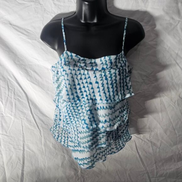 Vintage y2k 90s blue ruffle tiered sleeveless top - Picture 4 of 5